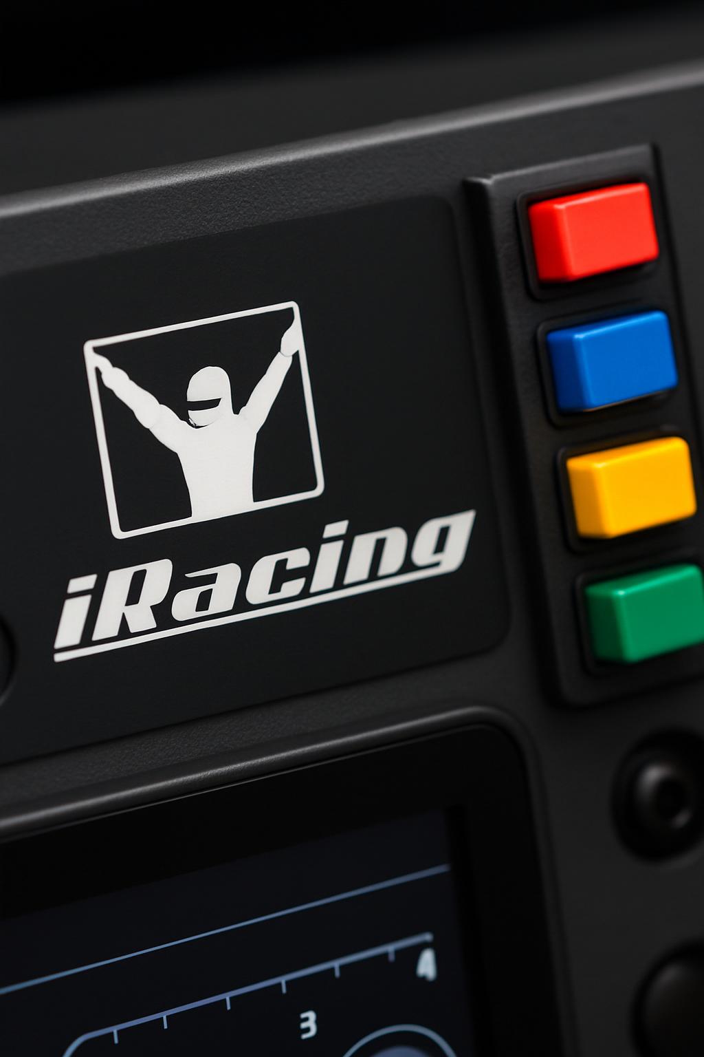 The alt text for the image is: "iRacing logo on iRacing dash."